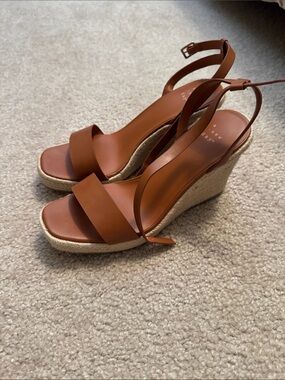 Leather Espadrille Wedge Sandals - Brown